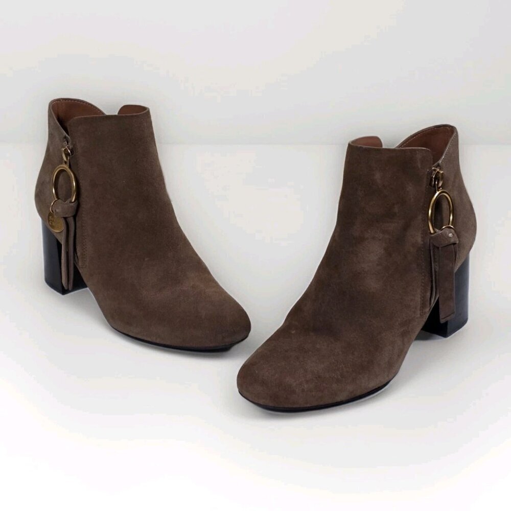 See By Chloe Brown Suede Ankle Booties US 7.5/ 8 EU 38.5 Spain Stacked Heel Edgy